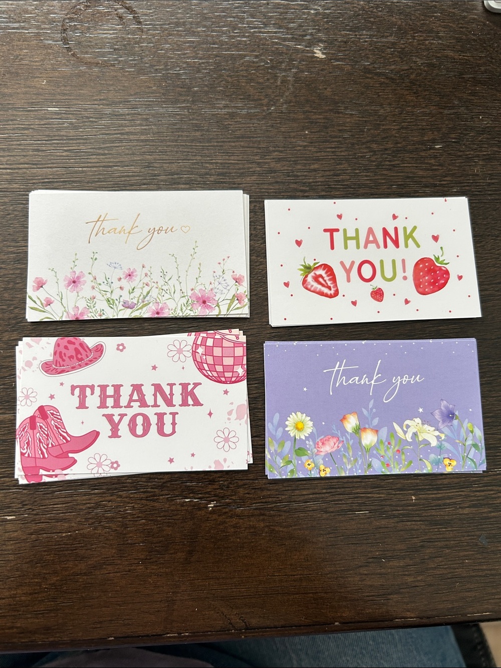 Floral & Strawberry Thank You Card Set — Pink, Purple, White (total of 20)